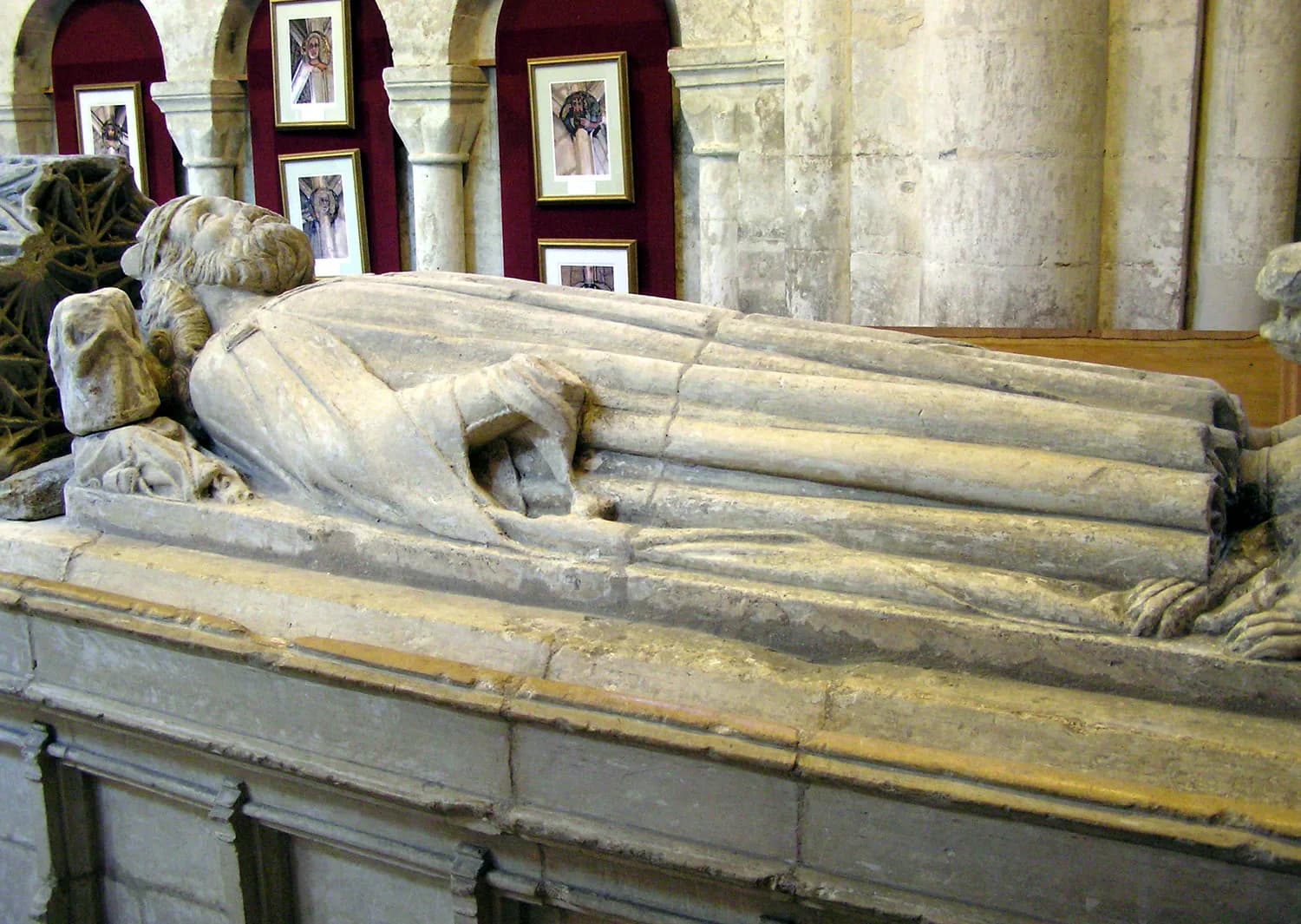 The empty stone tomb of King Æthelstan in Malmesbury Abbey