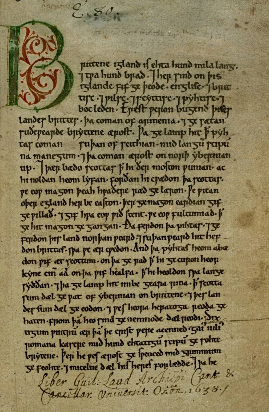 A page of the Anglo-Saxon Chronicle, the Peterborough manuscript